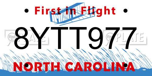 8YTT977 North Carolina License Plate
