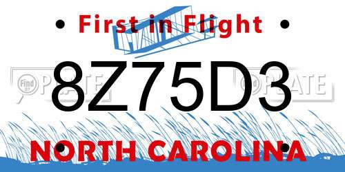 8Z75D3 North Carolina License Plate