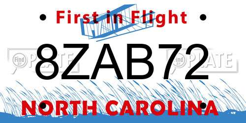 8ZAB72 North Carolina License Plate
