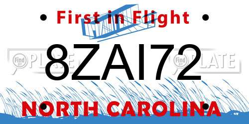 8ZAI72 North Carolina License Plate