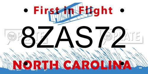 8ZAS72 North Carolina License Plate