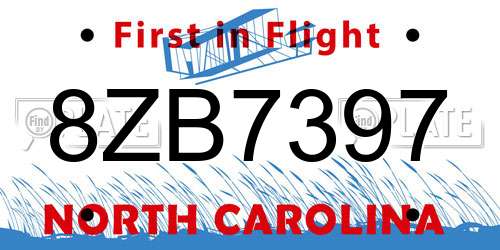 8ZB7397 North Carolina License Plate