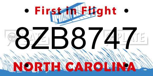8ZB8747 North Carolina License Plate