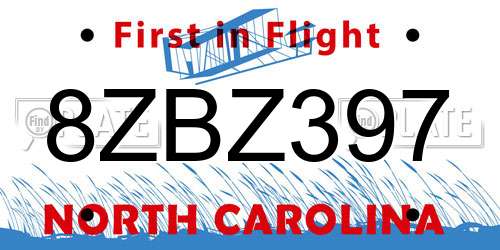 8ZBZ397 North Carolina License Plate
