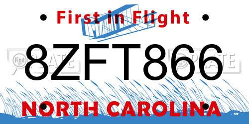 8ZFT866 North Carolina License Plate