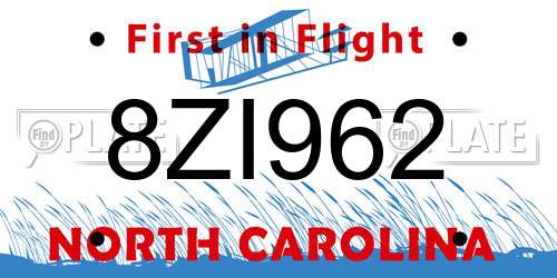 8ZI962 North Carolina License Plate
