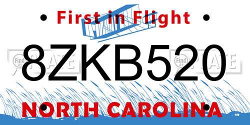 8ZKB520 North Carolina License Plate