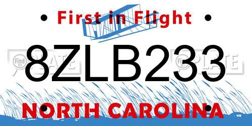 8ZLB233 North Carolina License Plate