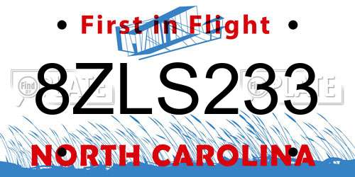 8ZLS233 North Carolina License Plate