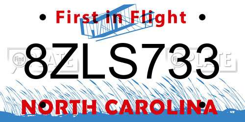8ZLS733 North Carolina License Plate