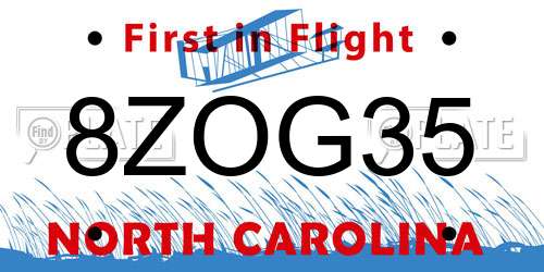 8ZOG35 North Carolina License Plate