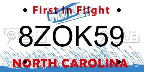 8ZOK59 North Carolina License Plate