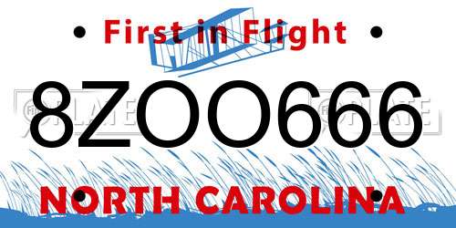 8ZOO666 North Carolina License Plate