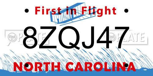 8ZQJ47 North Carolina License Plate