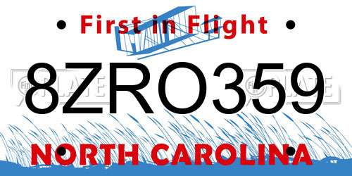 8ZRO359 North Carolina License Plate