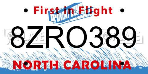 8ZRO389 North Carolina License Plate