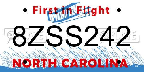 8ZSS242 North Carolina License Plate