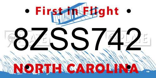 8ZSS742 North Carolina License Plate