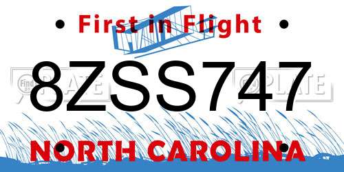 8ZSS747 North Carolina License Plate
