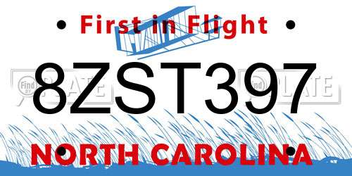 8ZST397 North Carolina License Plate