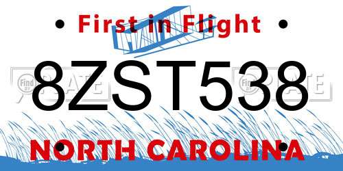 8ZST538 North Carolina License Plate