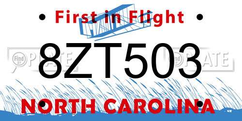 8ZT503 North Carolina License Plate