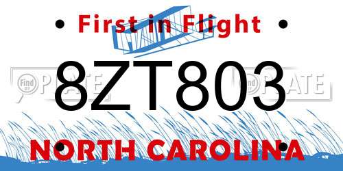 8ZT803 North Carolina License Plate