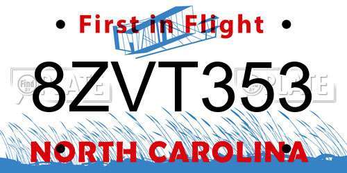 8ZVT353 North Carolina License Plate