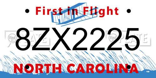 8ZX2225 North Carolina License Plate