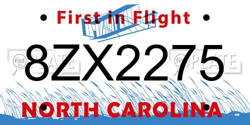 8ZX2275 North Carolina License Plate