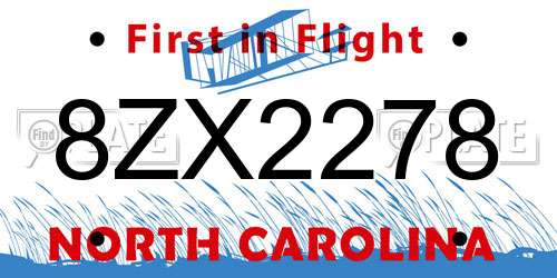 8ZX2278 North Carolina License Plate