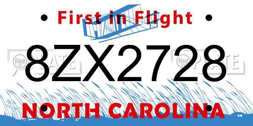 8ZX2728 North Carolina License Plate