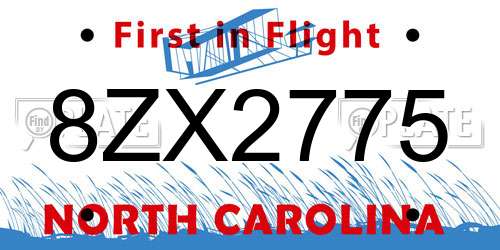 8ZX2775 North Carolina License Plate