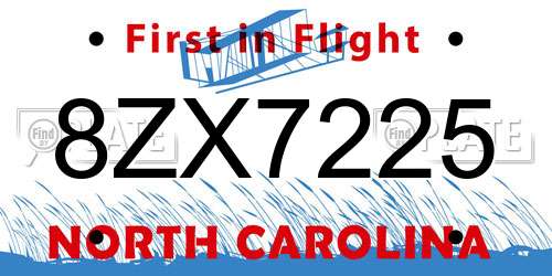 8ZX7225 North Carolina License Plate