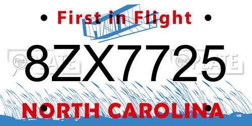 8ZX7725 North Carolina License Plate