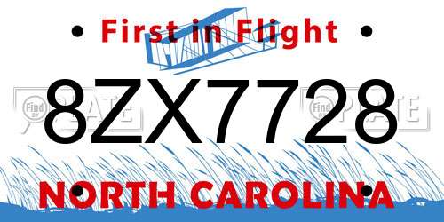 8ZX7728 North Carolina License Plate