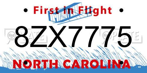8ZX7775 North Carolina License Plate