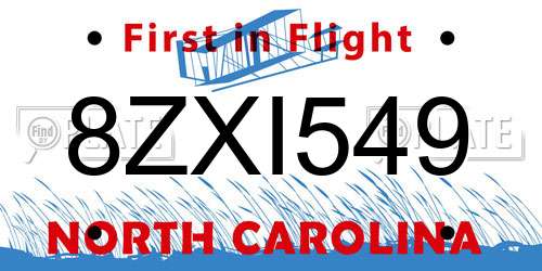 8ZXI549 North Carolina License Plate