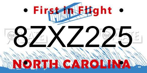 8ZXZ225 North Carolina License Plate