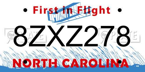 8ZXZ278 North Carolina License Plate