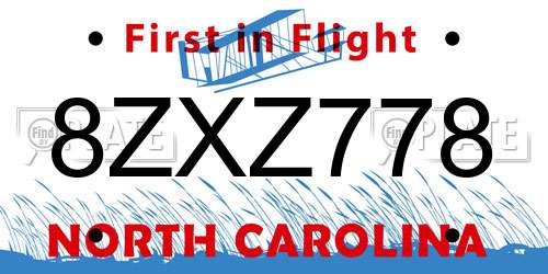 8ZXZ778 North Carolina License Plate