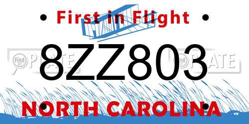 8ZZ803 North Carolina License Plate