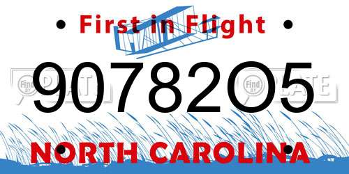 90782O5 North Carolina License Plate