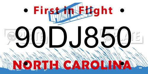 90DJ850 North Carolina License Plate