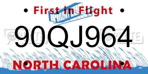 90QJ964 North Carolina License Plate