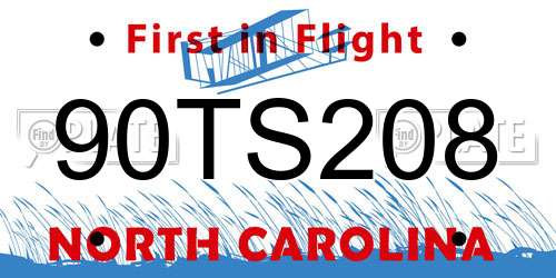 90TS208 North Carolina License Plate