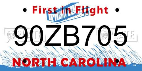 90ZB705 North Carolina License Plate