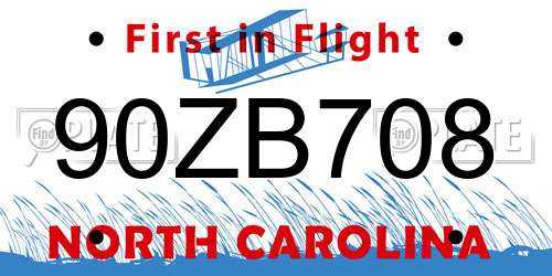 90ZB708 North Carolina License Plate