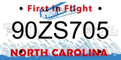 90ZS705 North Carolina License Plate