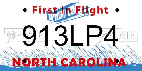 913LP4 North Carolina License Plate